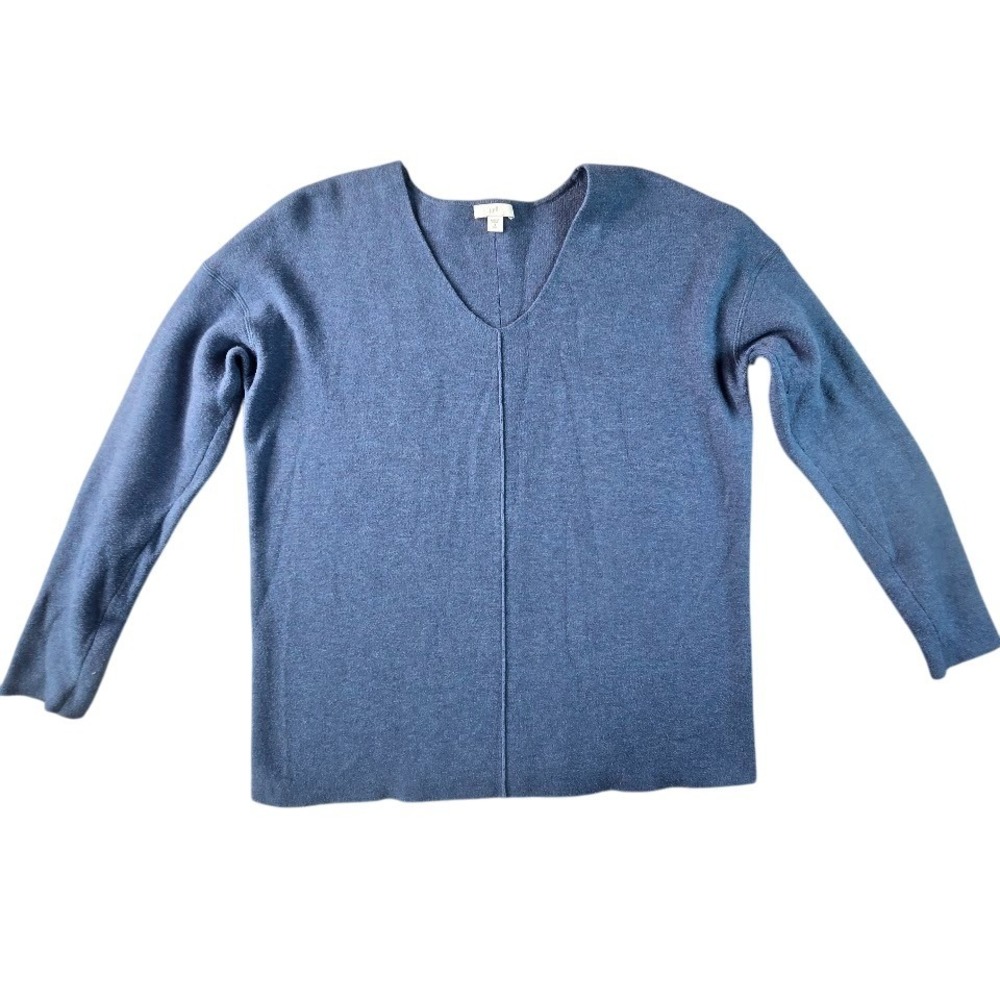 J. Jill V-Neck Knit Sweater Womens Large Blue Long Sleeve Casual Drop Shoulder